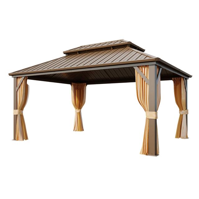 U-HOMY - 12'x16' Hardtop Gazebo - Brown