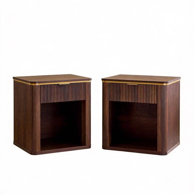 CovertSafe - 23" Mid Century Fluted Nightstand Drawer Bedside End Table 1 Drawer - Dark Walnut 2 PC