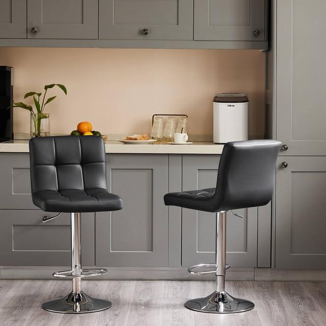 AENKYO - Set of 2 Bar Stools Counter Height Barstools, Height Adjustable PU Leather Swivel Barstool - Black