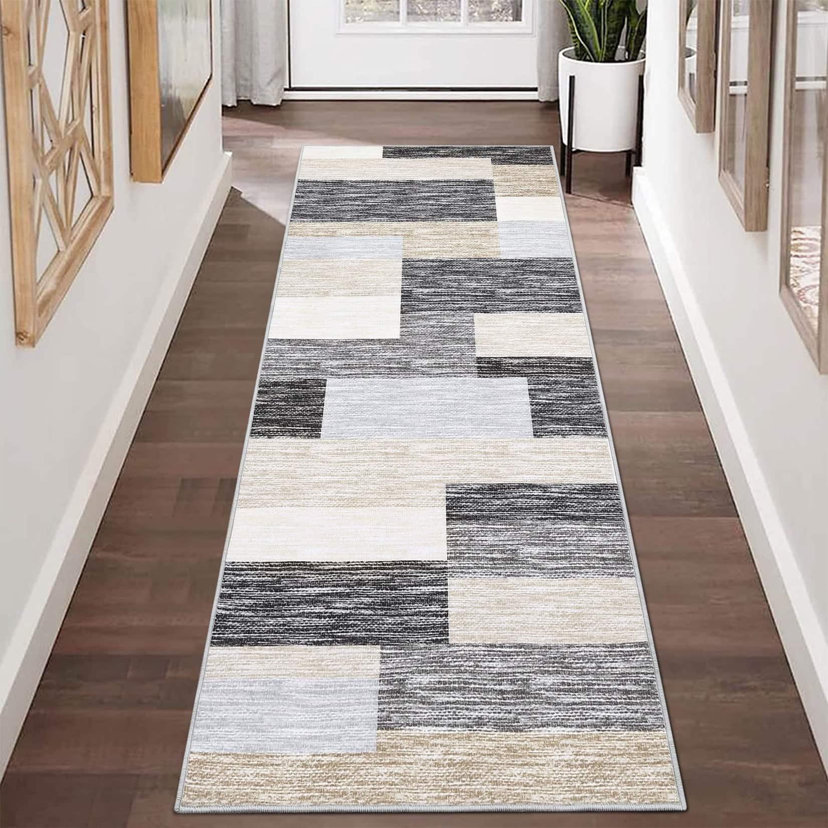 Homhougo - 2x6 Runner Rug Modern Geometric Non-Slip Hallway Rug for Kitchen Laundry Room Bedroom in Gray Camel Color - Grey Camel