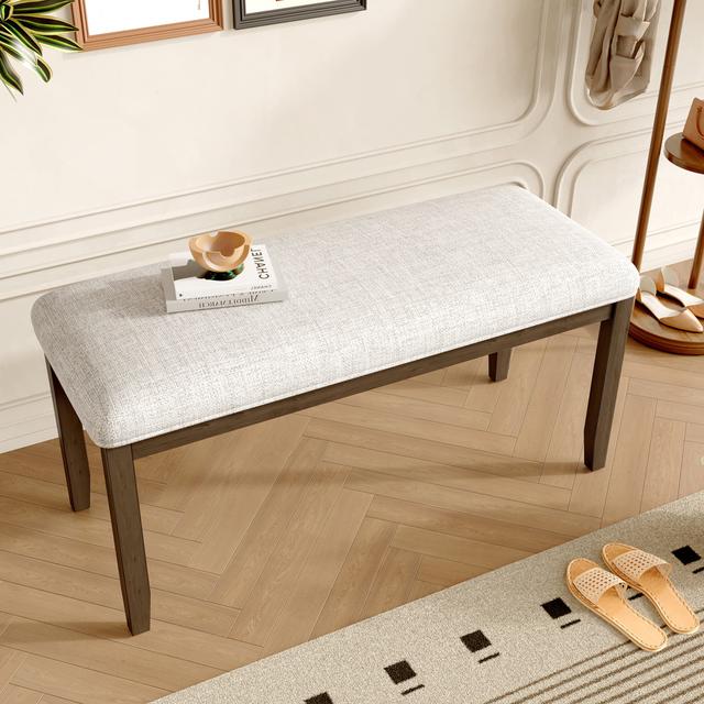 TinyHomie - Upholstered Bench 38-inch Beige+ Padded Seat Solid Wood Legs - Brown