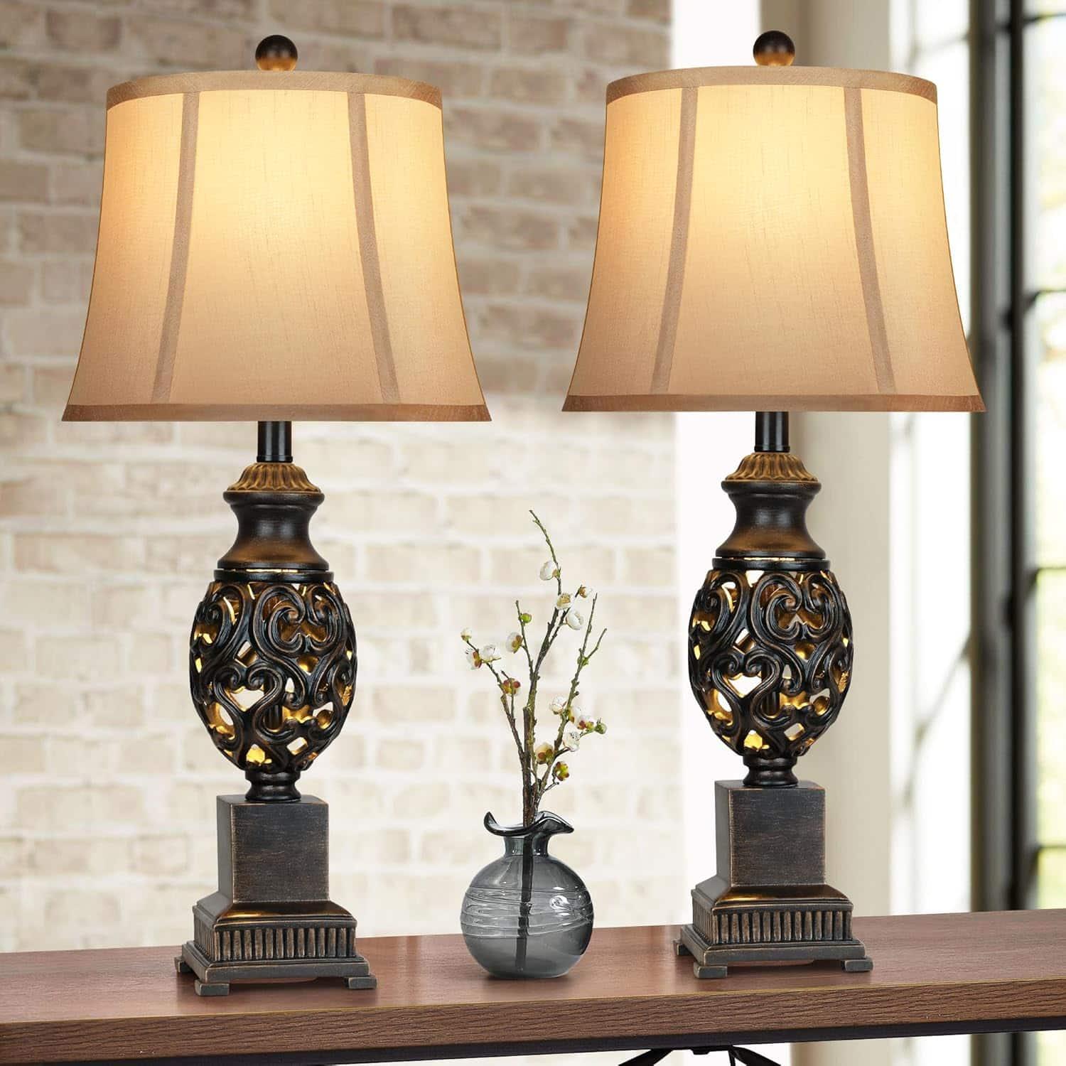 Pawtners - Rustic Farmhouse Table Lamps Set of 2, Dual Lighting and 4-Way Rotary Switch