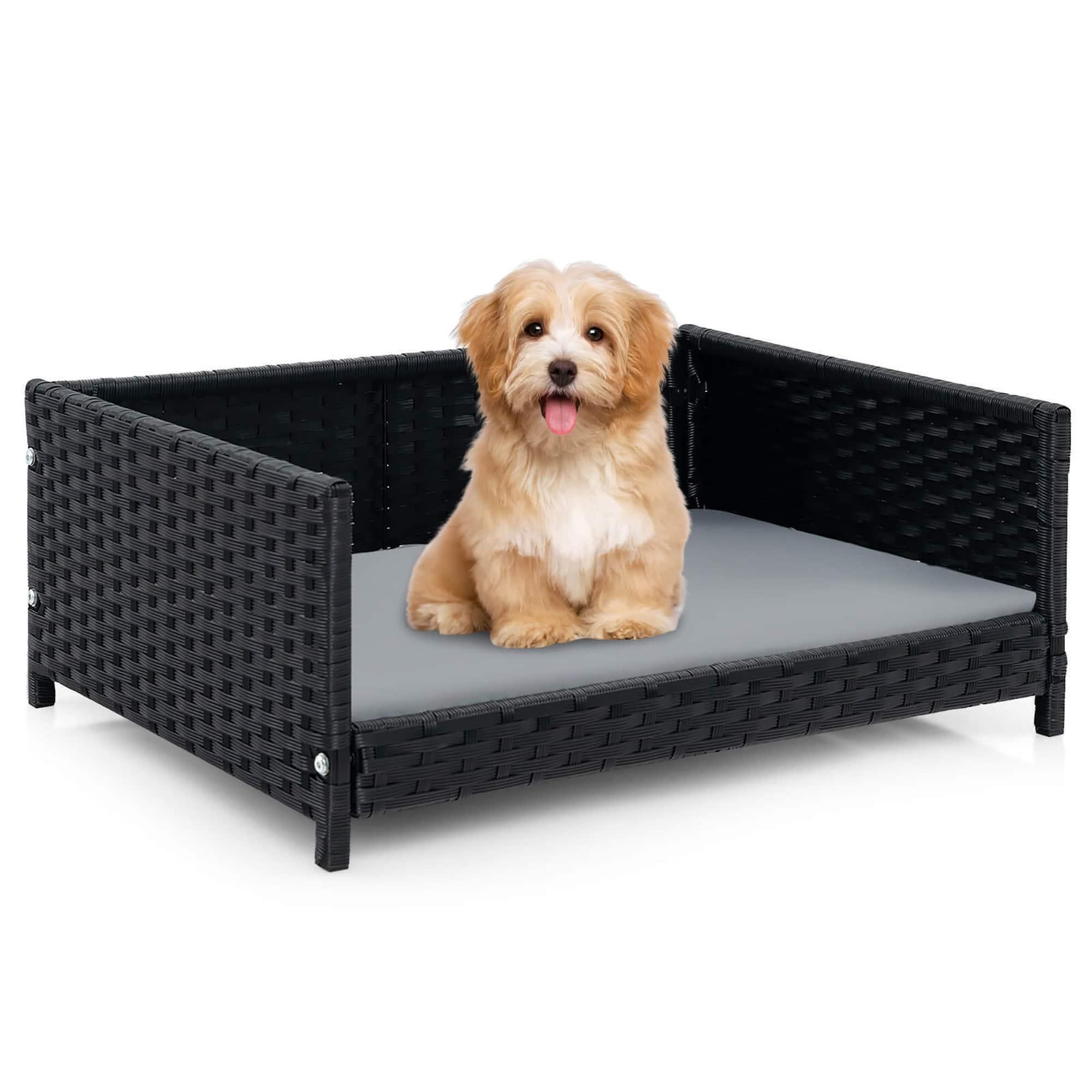 Gymax Rattan Pet Bed with Removable Cushion for Small to Medium Dogs & Cats
