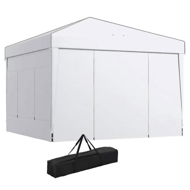 Spaco - 9.7'x9.7' Pop Up Canopy with Sidewalls,Mesh Windows,Reflective Strips - White