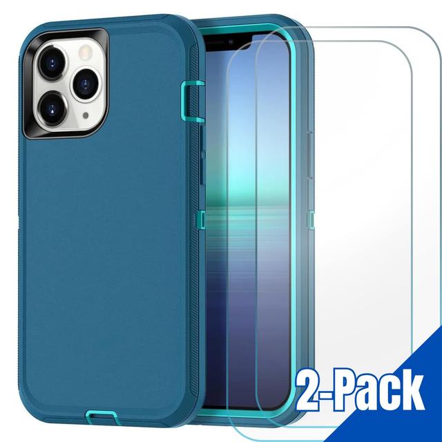 Entronix - Heavy Duty Phone Case Bundle for iPhone 15 Pro Max with 2 Screen Protectors - Teal