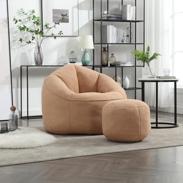 Aukfa - Bedding Bean Bag Sofa Chair - Padded High Pressure Foam Design, Includes Removable Footrest for Adults - Tan