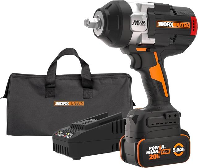 WORX - Nitro 20V 1/2" Cordless Brushless Impact Wrench (1 x 5.0 Ah Battery and 1 x Charger Included) - Black
