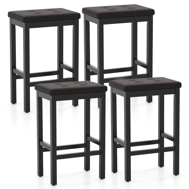 Gymax - 24'' Upholstered Bar Stools Set of 4 Home Kitchen Stools w/ Solid Wood Support Legs Brown & Black - Brown, Black