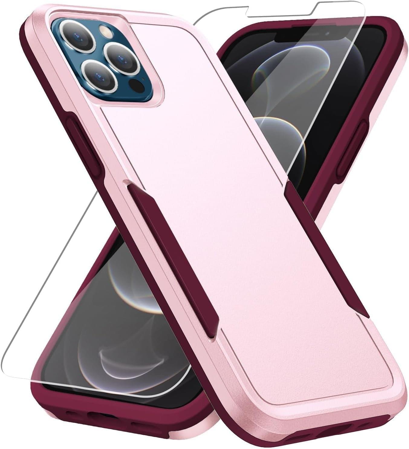 Entronix - iPhone 14 Pro Max Bundle - Soft-Touch Dual-Layer Case with 2 Screen Protectors - Pink