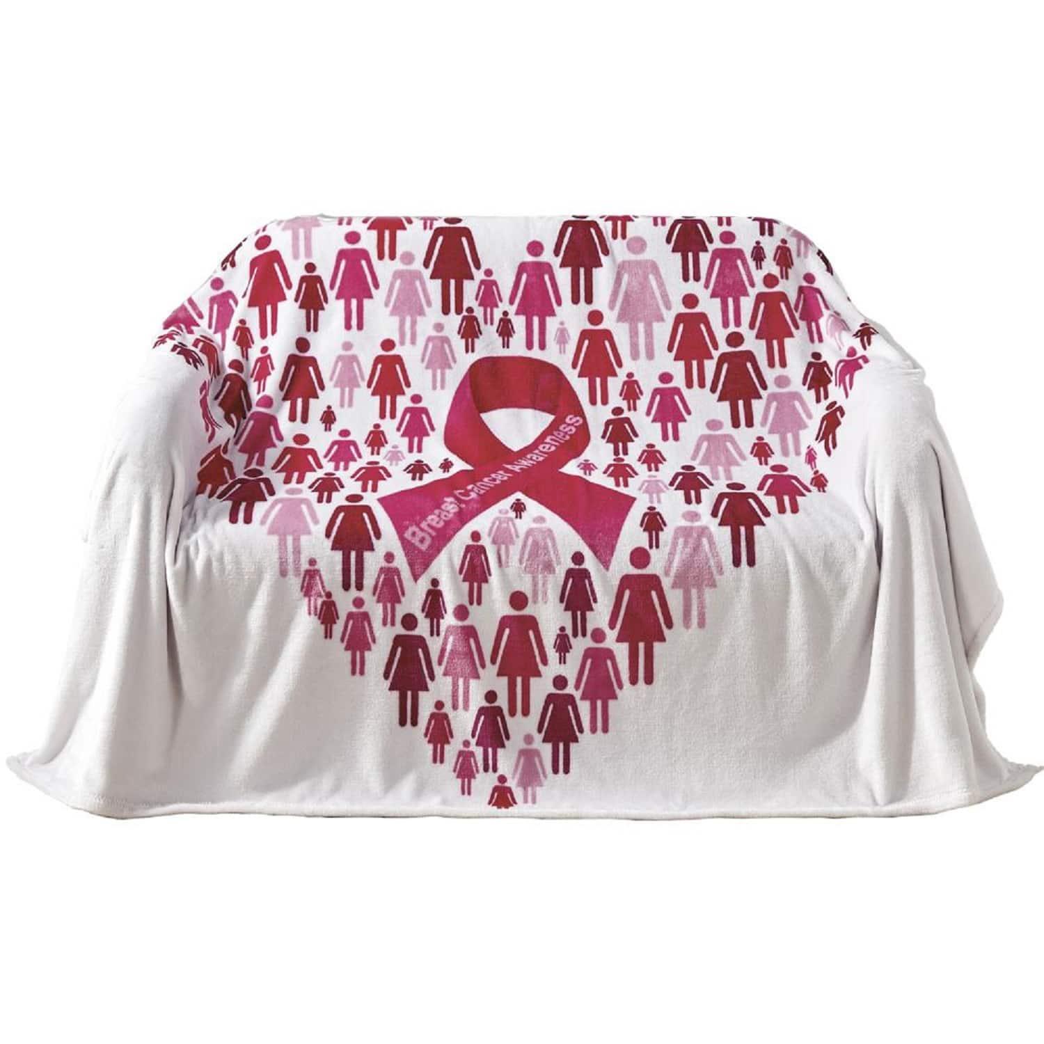 Noble House - Plazatex Pinktober Decorative Breast Cancer Awarenes Machine Washable Throw 50" x 70" - White & Pink