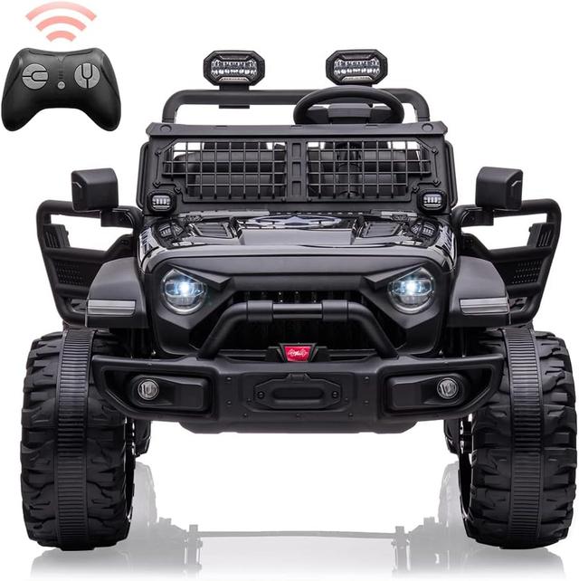 Homhougo - 24V 2-Seater Ride-On Truck for Kids, 2×120W Motors, Remote Control, 15.5" Wheels, LED Lights, FM, Bluetooth - Black