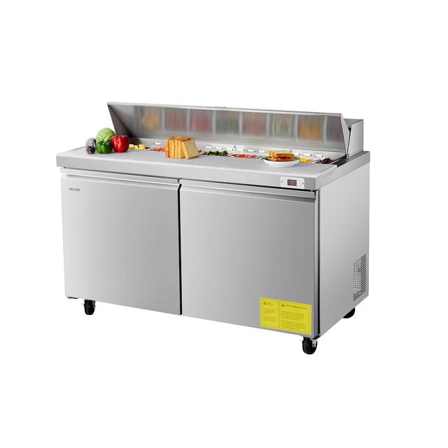 VEVOR - 60"W Commercial Refrigerator, 15.4 Cu. Ft Sandwich Prep Refrigerated Table, Mega Top Food Prep Fridge - Stainless Steel