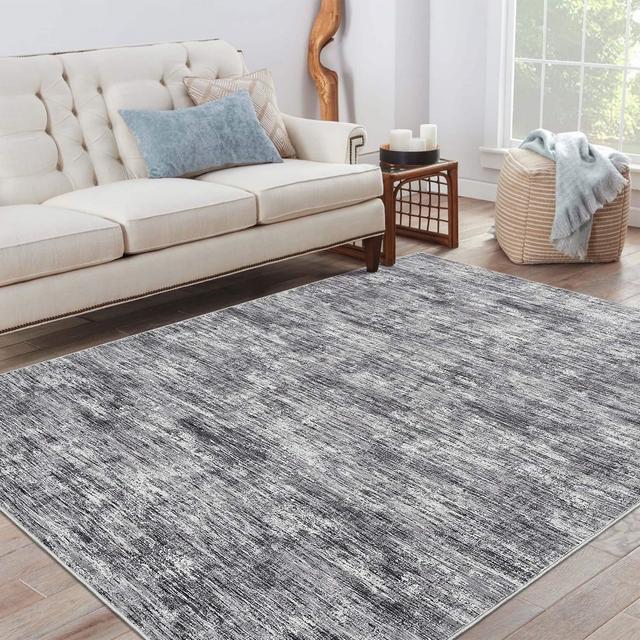 Homhougo - 9x12 Modern Abstract Area Rug Stain Resistant Non-Shedding Soft Foldable Accent Rug - Light Gray