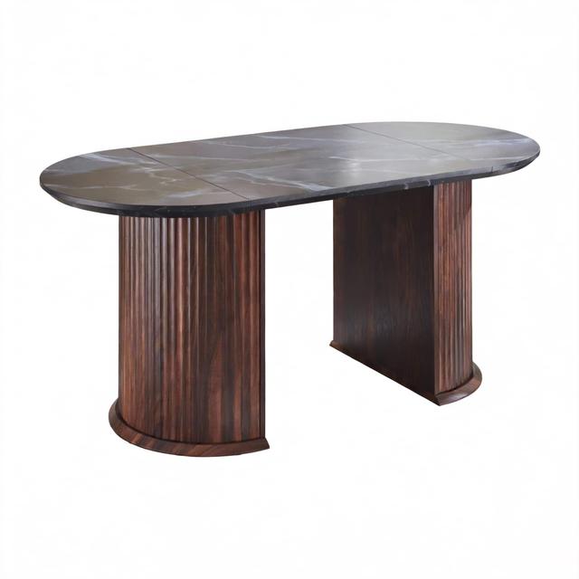 CovertSafe - 63" Fluted Oval Dining Table Mid-century Modern Thickened Edge Semi-cylindrical Base - Black & Walnut