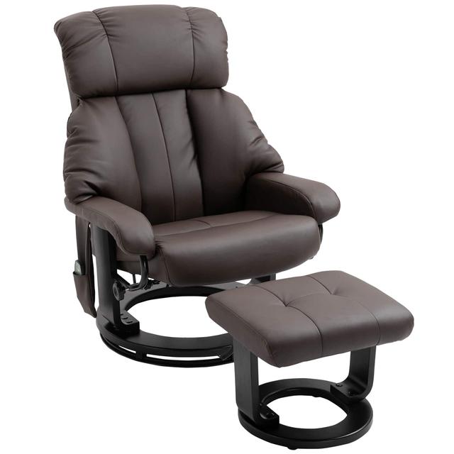 TinyHomie - Massage Recliner Chair with Ottoman 360° Swivel Recliner and Footstool Side Pocket and Remote Control - Brown