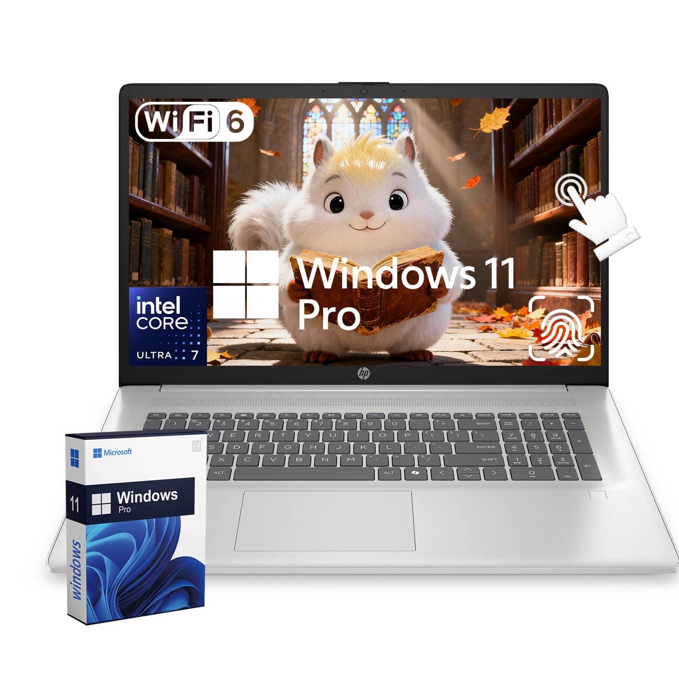 HP - 17.3" HD Touch Laptop - Intel Core Ultra7 255U - 8GB RAM - 512GB SSD - BacklitKB - Fingerprint - Win 11 Pro - Blue
