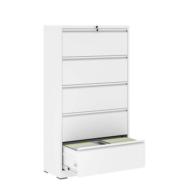 Chateau Abodes - 5 Drawer Lateral File Cabinet with Lock, Metal Vertical Filing Storage for Legal/Letter/A4/F4 Size - White