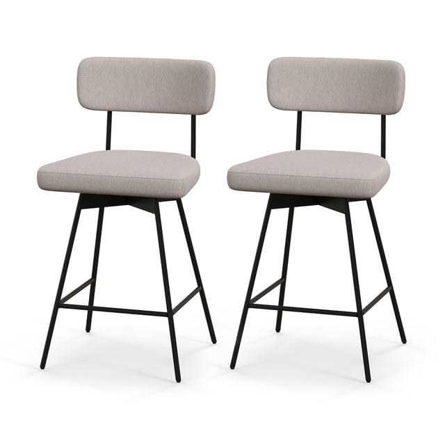 Gymax - Bar Stools Set of 2 Modern Upholstered 360ºSwivel Bar Chairs 25'' Counter Height Barstools - Beige
