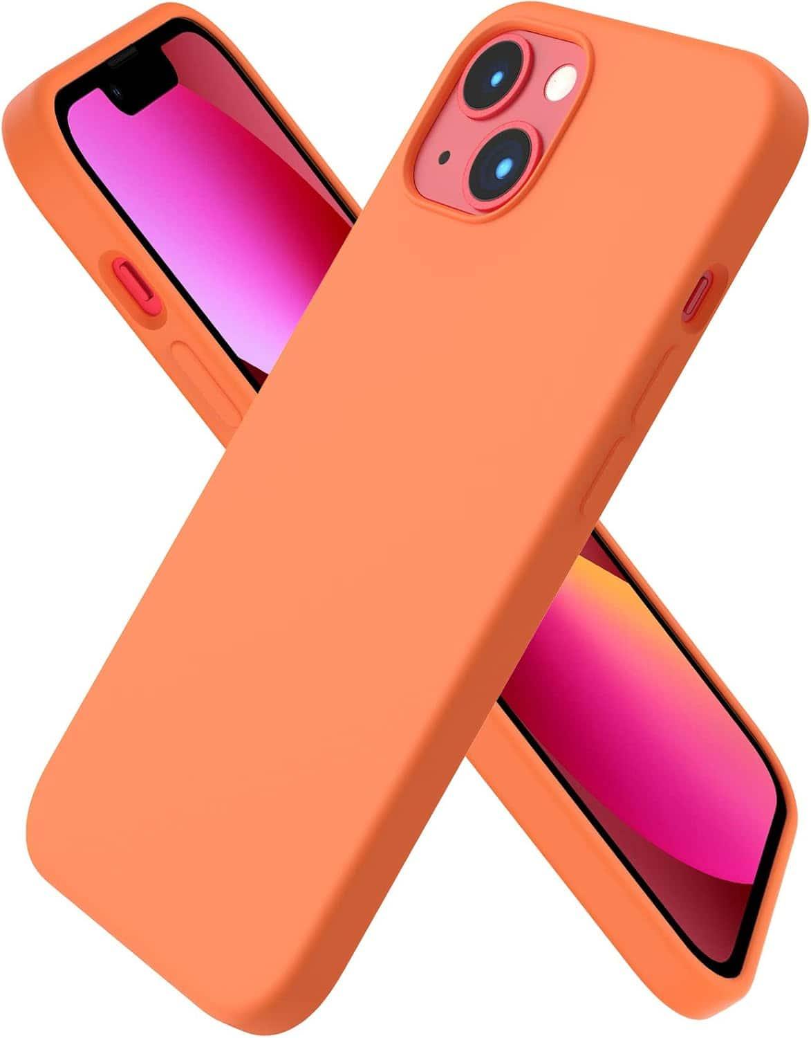 Ornarto - Compatible with iPhone 13 Case 6.1", Slim Liquid Silicone 3 Layers Full Covered Cover - Orange