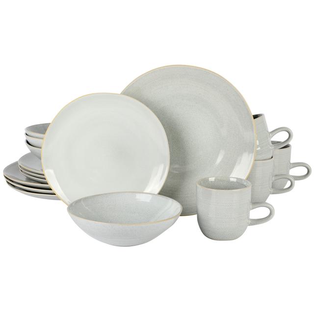 Laurie Gates - Ravenna 16 Piece Round Stoneware Dinnerware Set in Grey - Gray