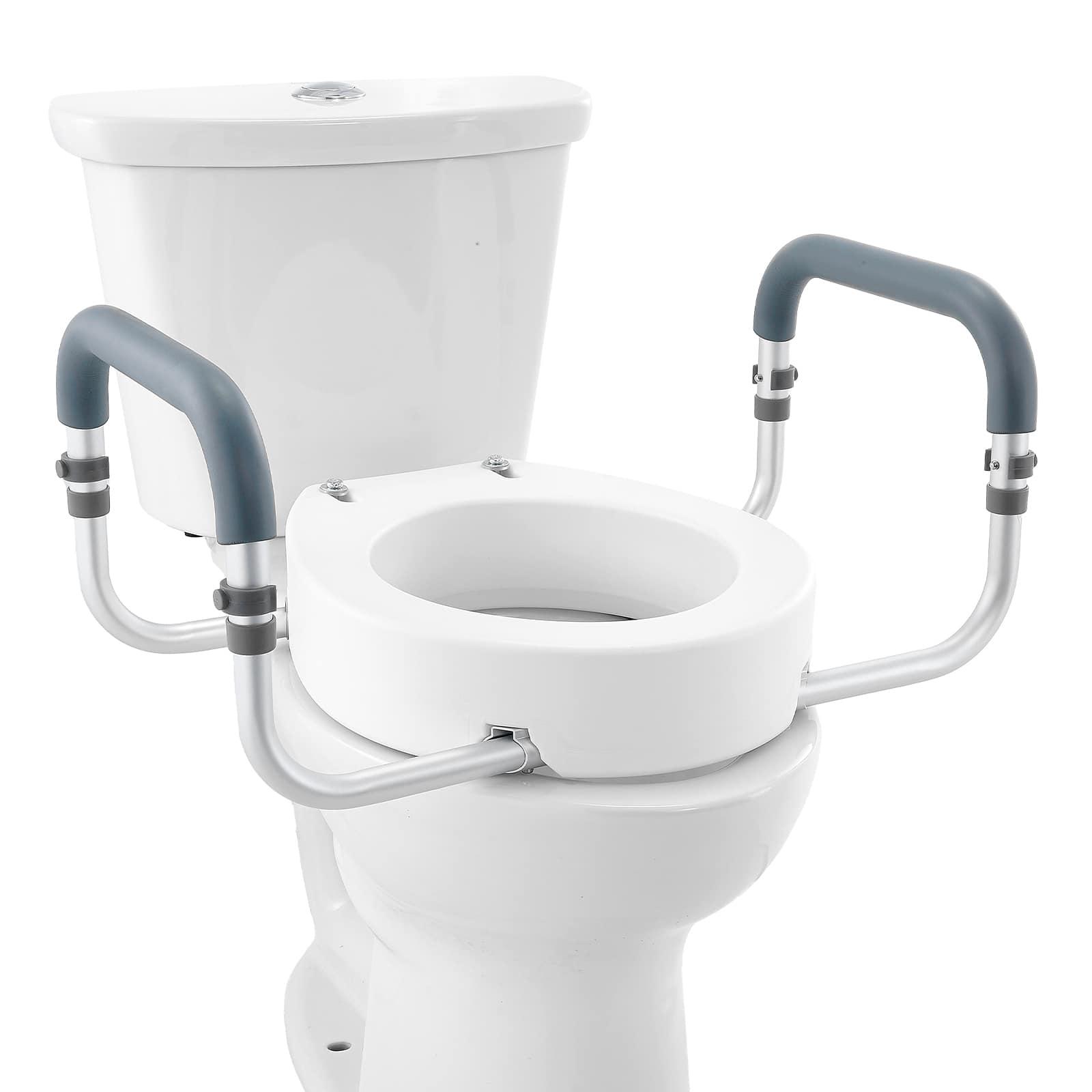 VEVOR - Raised Toilet Seat, 3.5" Height Raised, 300 lbs Weight Capacity, for Standard Round Toilet, Aluminum Handrail - White