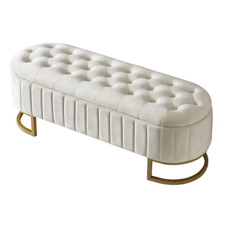 HTUTWOO - Velvet Storage Ottoman Bench for Bedroom Room - Button-Tufted Upholstered Bench with Metal Legs, Assembled Except Legs - Beige