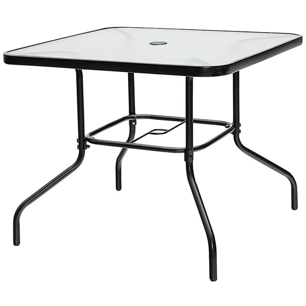 Kadyn - 35 In Tempered Glass Square with Umbrella Hole Coffee Table for Patio Use - Black