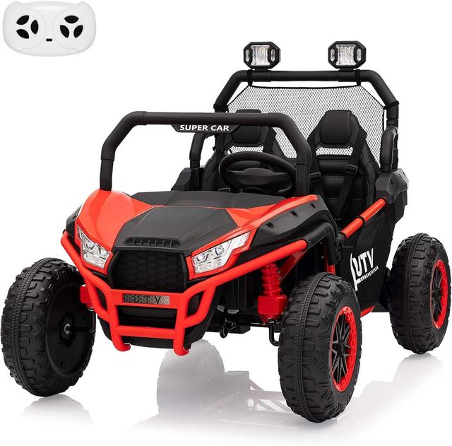 Homhougo - 24V 2-Seater Ride-On UTV Truck for Kids, 400W Motors, Remote Control, LED Lights, Bluetooth, Suspension, 2 Speeds - Red