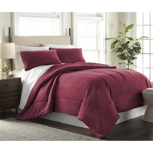 Shavel Home Products - Micro Flannel Reverse to Sherpa Comforter Set, King - Wine