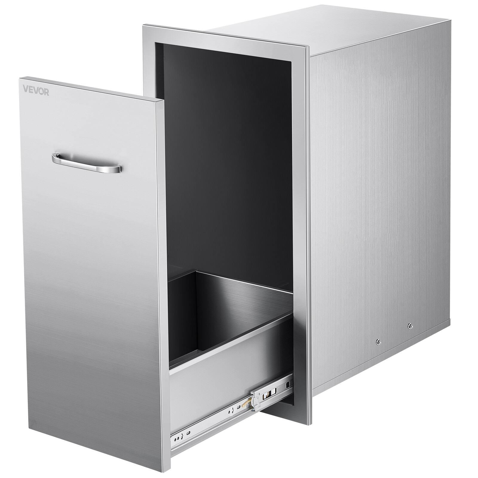 VEVOR - Outdoor Kitchen Trash Drawer, 13.54"W x 19.61"D x 25.79"H Interior Storage, Multi-Purpose Outdoor Kitchen Drawers - Silver