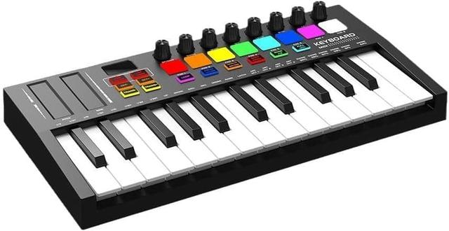 GARVEE - 25-Key USB MIDI Keyboard with 8 Drum Pads, Knobs, OLED Display & DAW Integration, Perfect for Beginners & Pros - Black