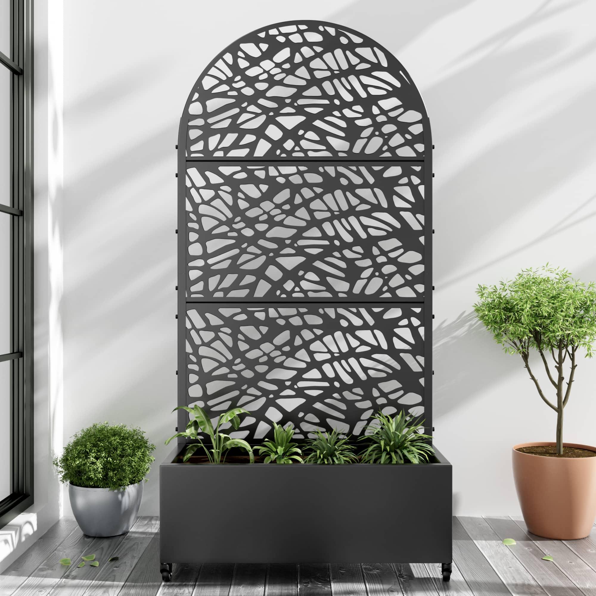 PexFix - 72 in. H x 35 in. W Net Pattern Arch Metal Planter Box Raised Garden Beds with Trellis-Ideal for Balcony - Black