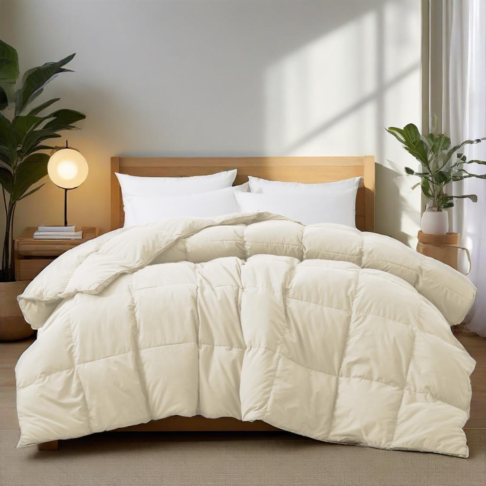 Peace Nest - Luxurious Hotel Feather and Down Fiber Comforter, All Season Duvet Insert, Full/Queen - Ivory
