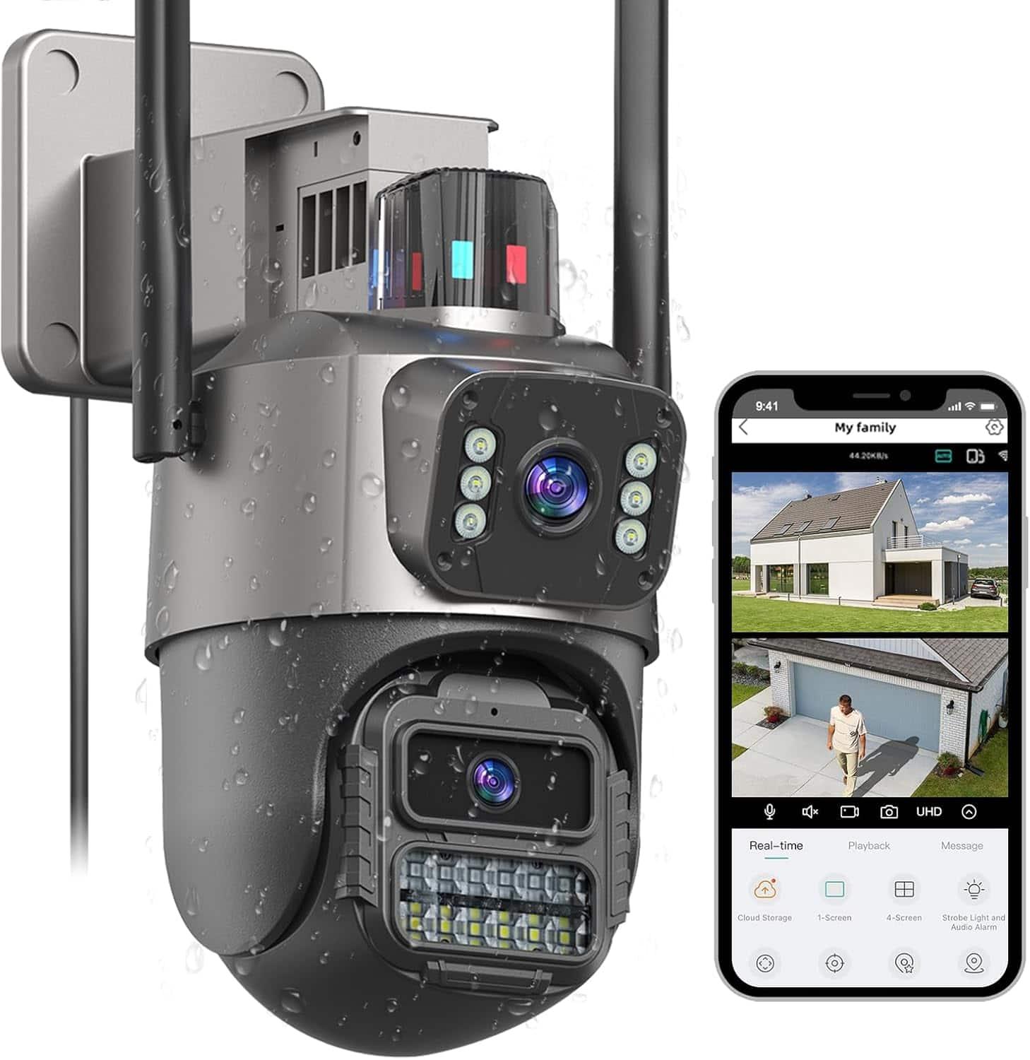 Cluzine - Security Camera Outdoor, 6MP Dual Lens WiFi Home Security Cam - 24/7 Recording, IP66 Waterproof, 3 Color Night, Motion T