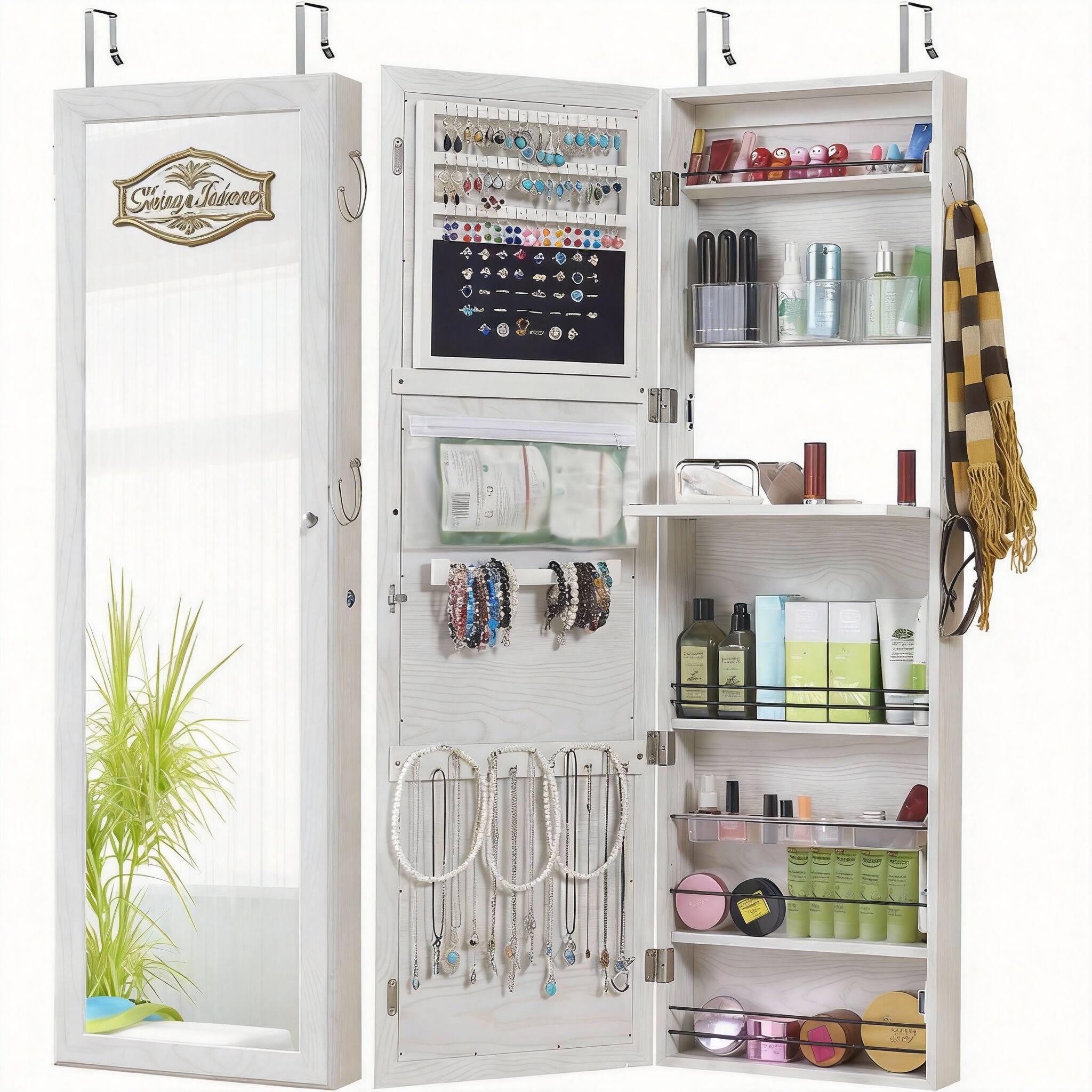PO3TICJUNKI3 - Mirror Armoire Wall Mount Over The Door Cabinet Storage Organizer Lockable Full Length Vintage Gmj2003v - White