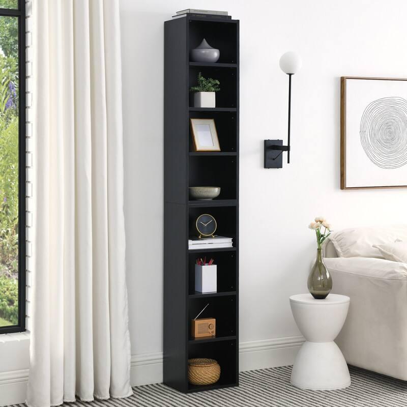 HTUTWOO - 8-Tier Narrow Bookshelf, Space-Saving Slim Storage Bookcase, Stable & Easy Use Display Shelf, for Bedroom, Living Room - Black