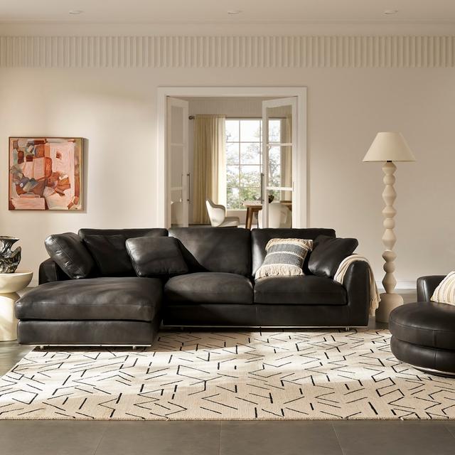 Gray Top Grain Leather Left Chaise Sectional Sofa | Hamilton by Castlery