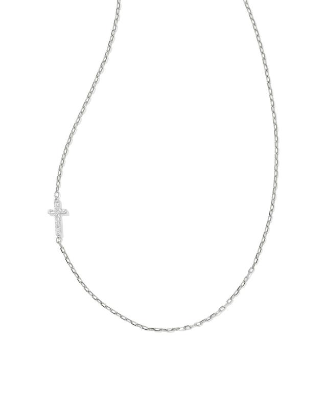 Kendra Scott Cross Sterling Silver Inline Pave Necklace in White | Topaz