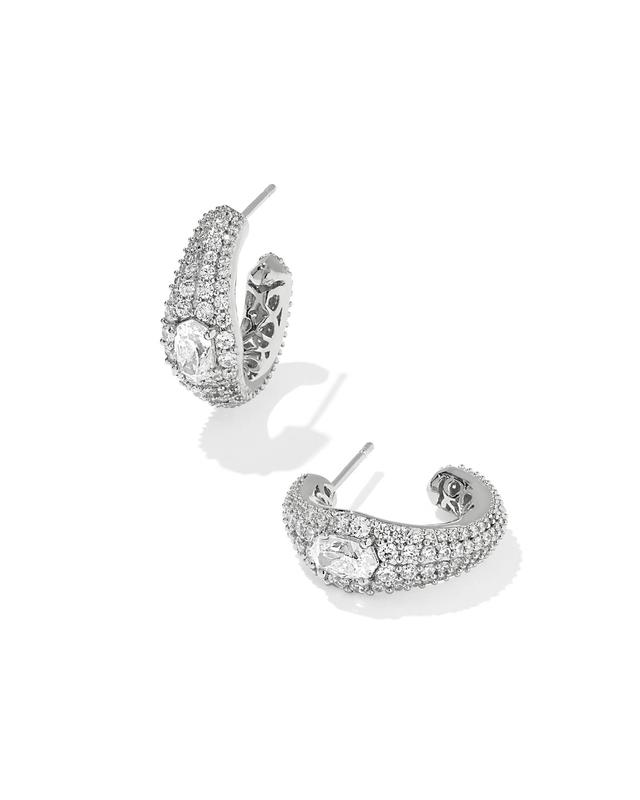 Kendra Scott Bella Silver Hoop Earrings | Cubic Zirconia/Metal Rhodium