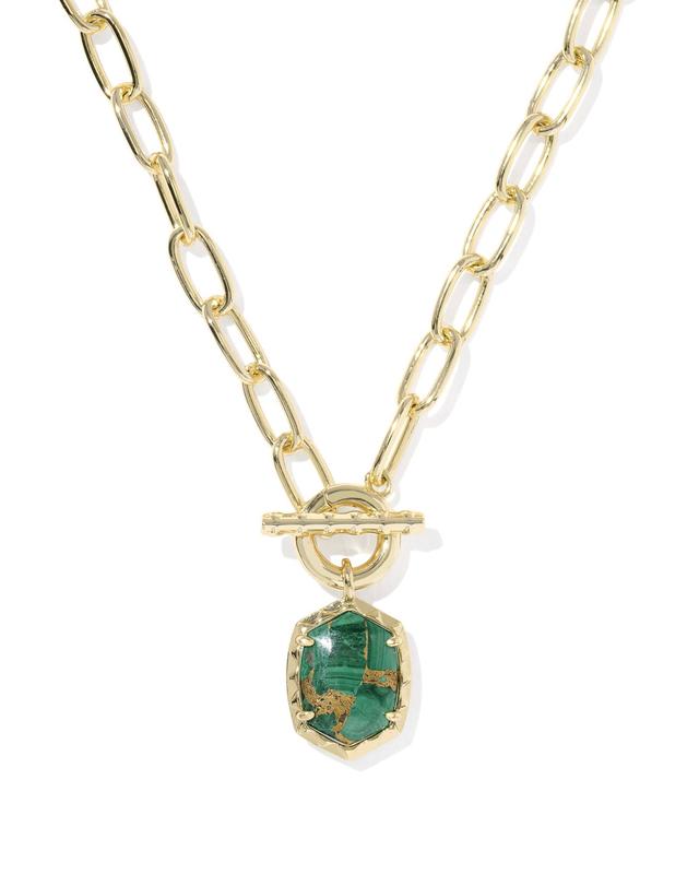 Kendra Scott Daphne Gold Link Necklace with Malachite Charm