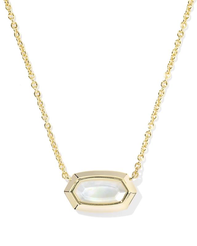 Kendra Scott Elisa Bezel Gold Short Pendant Necklace | Mother Of Pearl