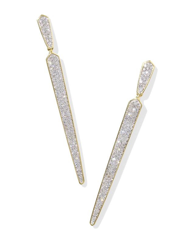 Kendra Scott Spike 14k Yellow Gold Linear Earrings in White Diamond | Lab Diamond
