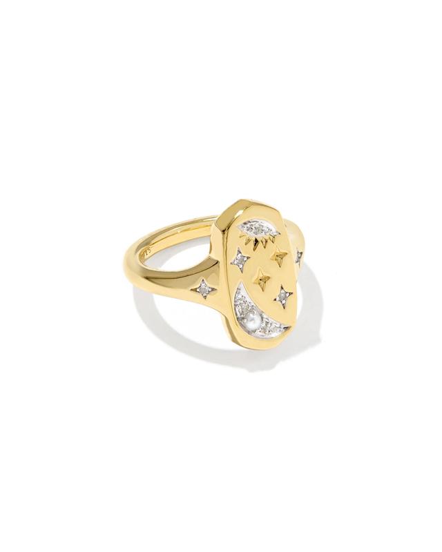 Kendra Scott Skye Celestial 18k Yellow Gold Vermeil Cocktail Ring | Topaz | Size 6