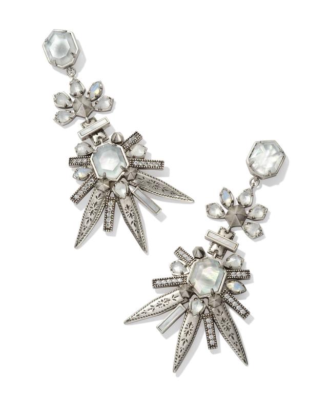 Kendra Scott Serayah Vintage Silver Statement Earrings in White Mix | Mixed Stones/Metal