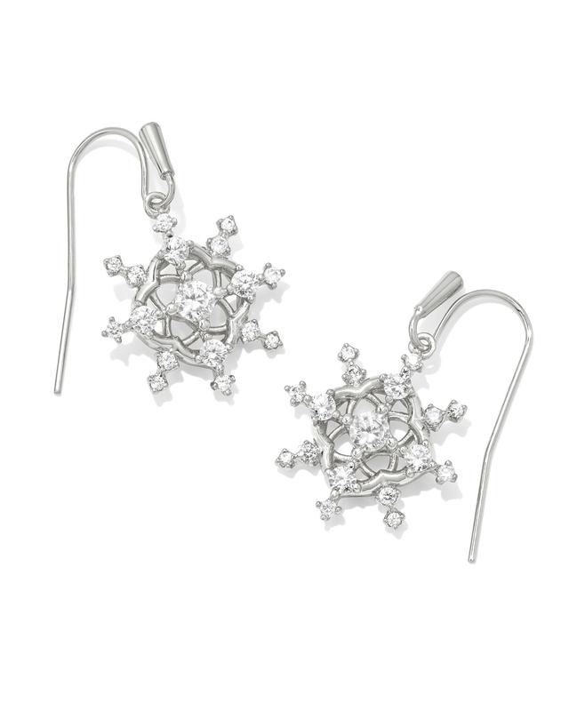Kendra Scott Snow Crystal Silver Drop Earrings in White CZ | Crystal/Metal Rhodium