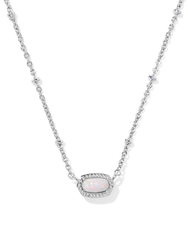 Kendra Scott Mini Elisa Silver Satellite Short Pendant Necklace | Kyocera Opal/Metal Rhodium