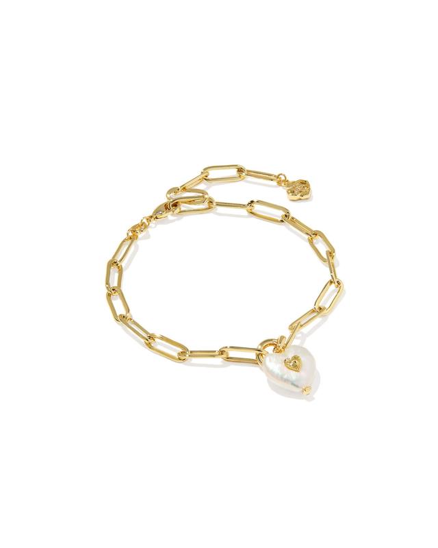 Kendra Scott Sasha Heart Gold Delicate Chain Bracelet | Pearl/Metal