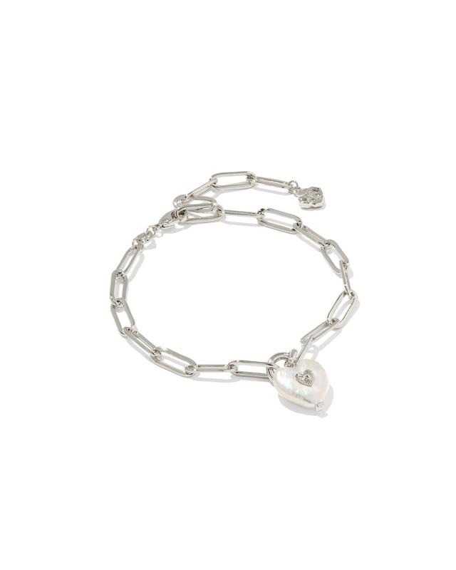 Kendra Scott Sasha Heart Silver Delicate Chain Bracelet | Pearl/Metal Rhodium
