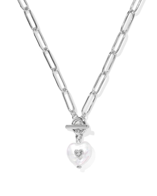 Kendra Scott Sasha Heart Silver Link and Chain Necklace | Pearl/Metal Rhodium