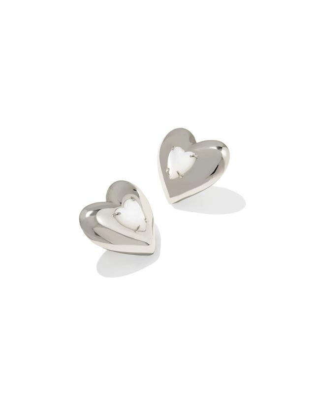 Kendra Scott Sasha Heart Silver Stud Earrings | Freshwater Cultured Pearl/Metal Rhodium